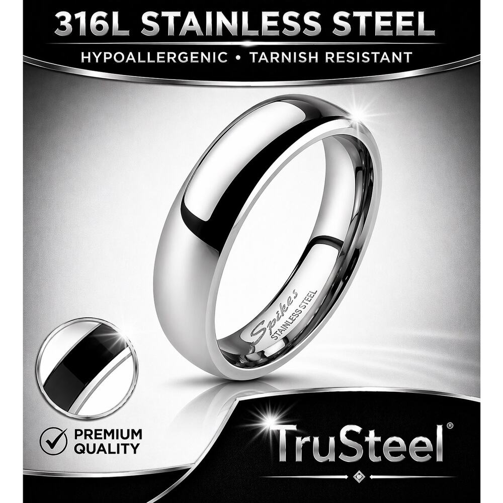 New 316L Stainless Steel Mirror Polished Traditional Wedding Band Ring‎ Size 7.5